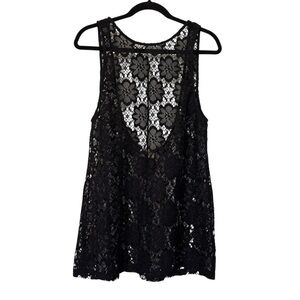 Show Me Your Mumu Lace Floral Scoop Back Swim Coverup Dress Black